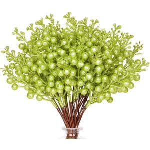 HOHOTIME 36Pcs Christmas Glitter Berries Stems, Light Avocado Green 9.5 Inch Artificial Christmas Tree Picks for Christmas Tree Decorations Ornaments DIY Crafts Vases Holiday Wedding Home Xmas Decor