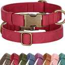 Didog Soft PU Leather Dog Collar, Stylish Quick Released Dog Collars for Medium Dogs, Easy Clean Adjustable Pet Collar for Daily Walking, Red, M Fit 14-18" Neck