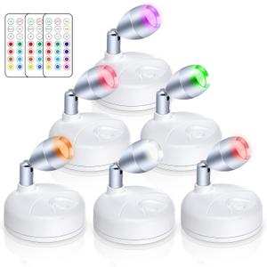 Small Spotlight Battery Operated Spot Lights Indoor Uplighting Picture Mini Accent Light Wireless LED with Remote RGB + W Angle Adjustable w/Timer & Dimmer for Display Art Paintings (6pcs)