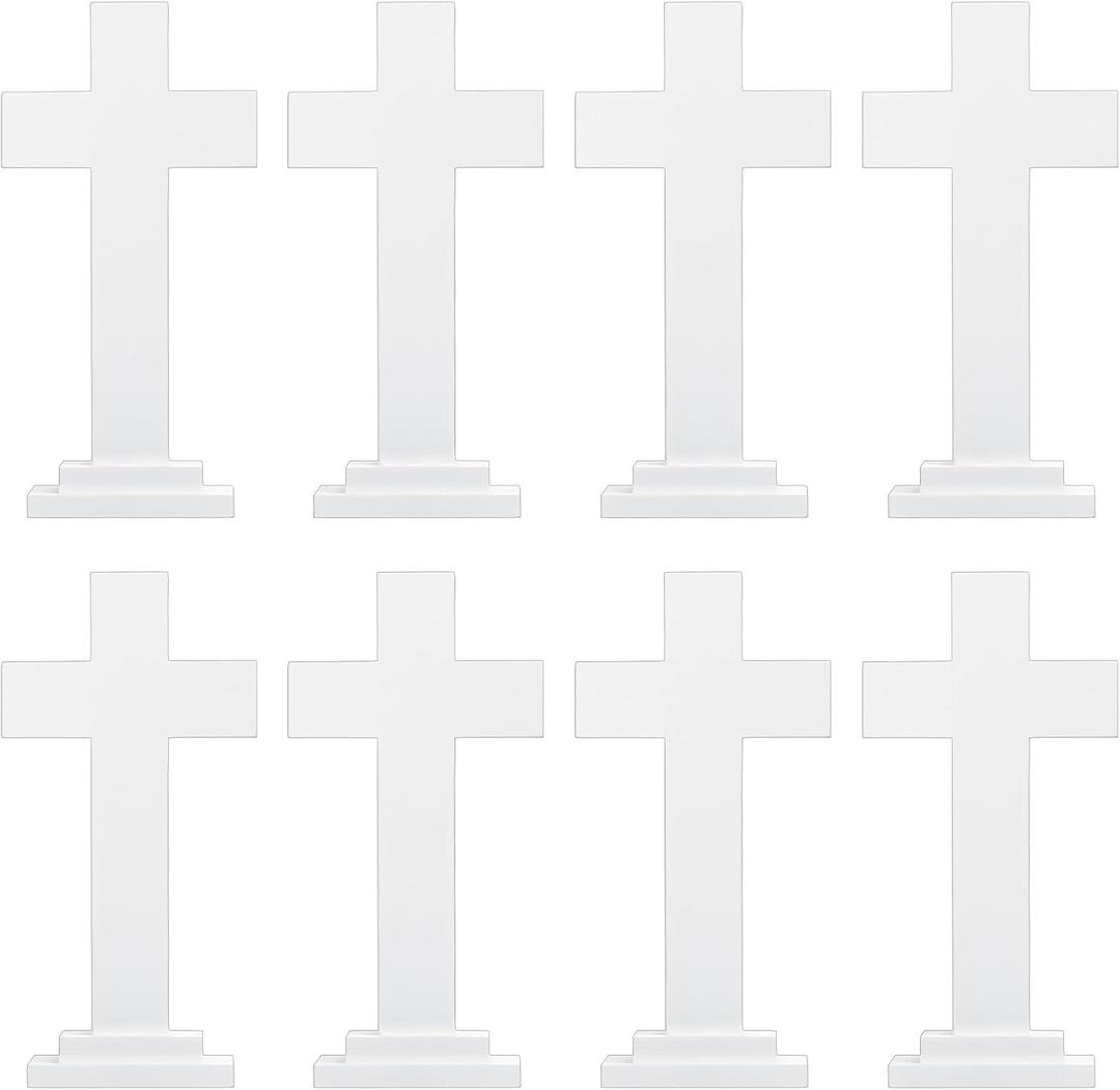 Bucherry 8 Pack 7.87 Inch Wood Crosses with Stand, Wooden Crosses Easter Cross Tabletop Decor Religious Christian Gift Baptism Centerpiece for Table Craft Wedding Church Sunday First Communion (White)