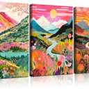 3Pcs Colorful Watercolor Mountain Canvas Wall Art Boho Floral Painting Picture Wall Decor Abstract Nature Landscape Poster Print Artwork for Living Room Bedroom Bathroom Office Home Decoration (16x24in)