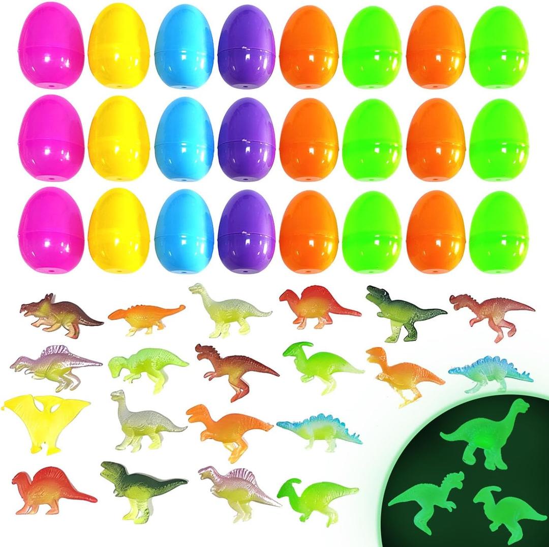 24Pack Easter Eggs with Glow in The Dark Mini Dinosaur Easter Basket Stuffers Party Supplies Outdoot Hunting