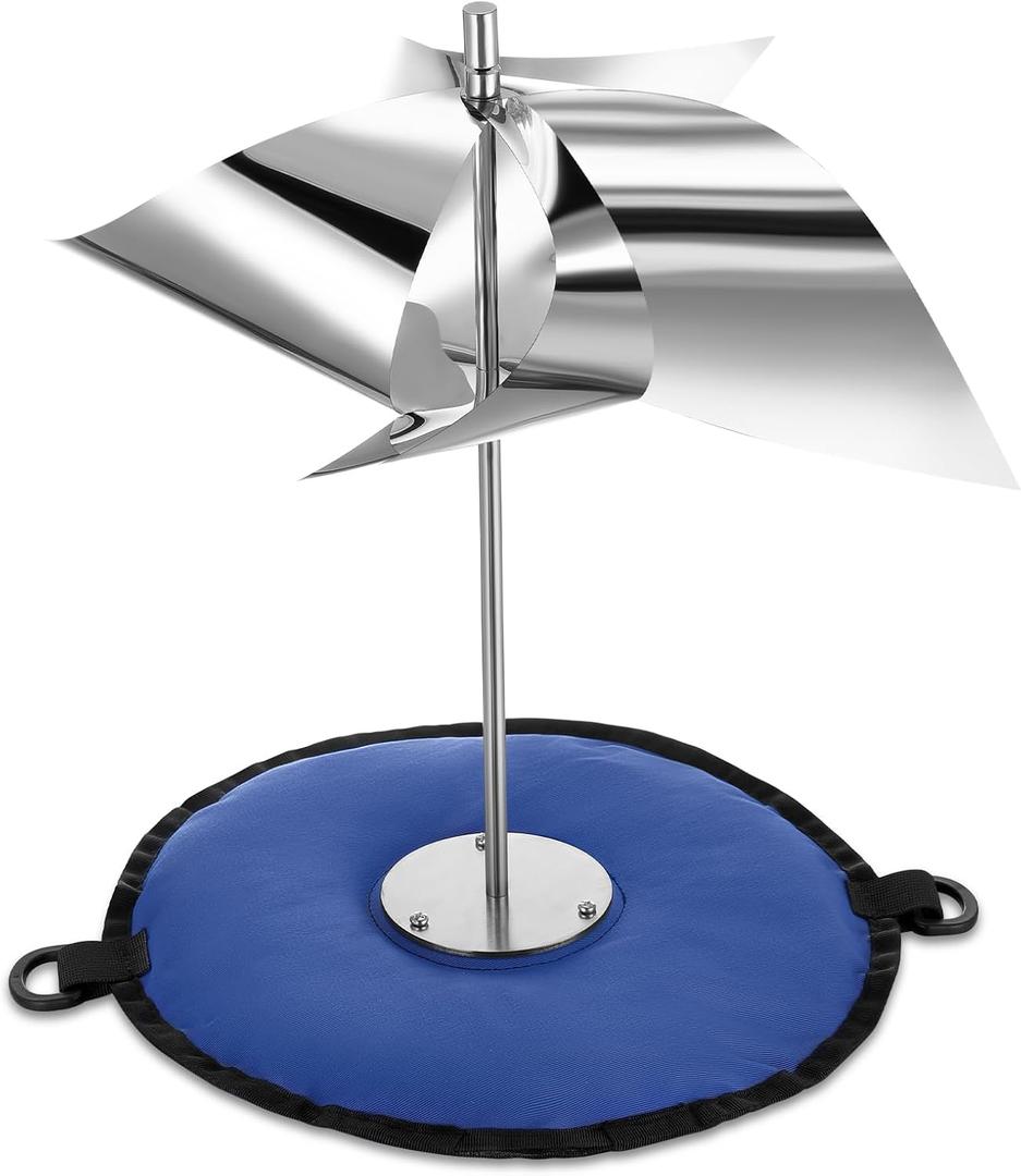 Qualirey Pigeon Spinning Deterrent Set for Outside Include Sand Bag Boat Base and Reflective Wind Powered Bird Deterrent for Boat Dock Outside Yard Vegetable Garden Patios Rooftop