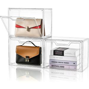 3 Tier Transparent Display Case,Stackable Purse Organizer for Close Easy Access Open Front and Rear Doorless Design,Suitable for Handbag,Collectibles,Fashion Accessories - 2 Small and 1 Large Case