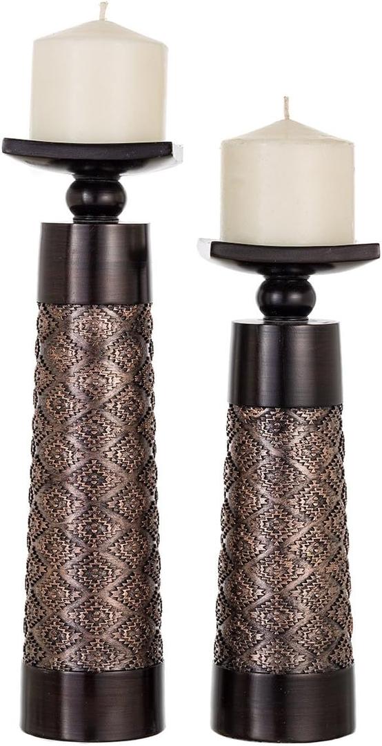 Creative Scents Dublin Brown Pillar Candle Holder Set of 2 - Home Decor Aesthetic, Coffee Table Decor Mantel Centerpieces Table Decorations, Living Room Decor or Dining Tabletop Decor -Gift Packaged- (Brown)