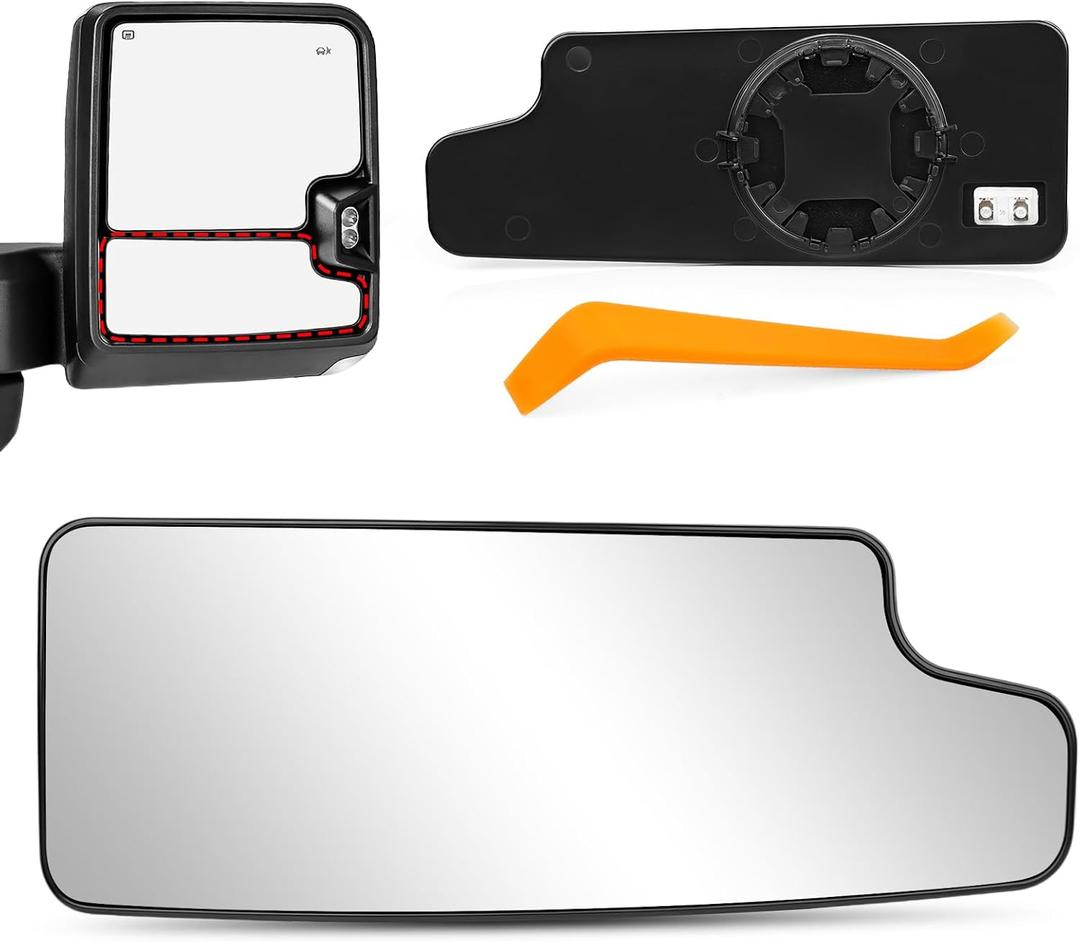 Passenger Side Lower Mirror Glass Replacement for 2019 2020 2021 2022 2023 2024 2025 Chevy Silverado GMC Sierra 1500 2500 HD 3500 HD, Right Mirror with Heated Back Plate Convex Glass, Large
