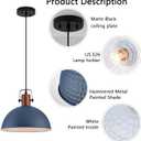 12 Inch Blue Pendant Lights Hammered Matte Pendant Lights for Kitchen Island Industrial Farmhouse Adjustable Height Dome Hanging Light Fixtures for Barn, Dining Room 1 Pack
