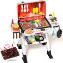 Kids Play Kitchen Toys, Outdoor BBQ Grill Playset with Smoke Sound & Light, Pretend Food Toys Barbecue Cooking Set for Toddlers Boys Girls 3 4 5 6 7 8