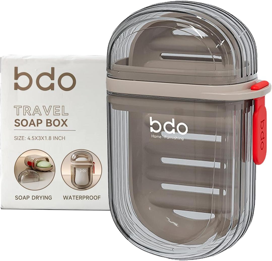 Travel Soap Case, Leakproof Soap Container with Lid, Portable Bar Soap Holder for Traveling, Soap Dish for Bathroom, Shower, Gym, School, Camping, Vacation, Outdoor-Transparent-Black