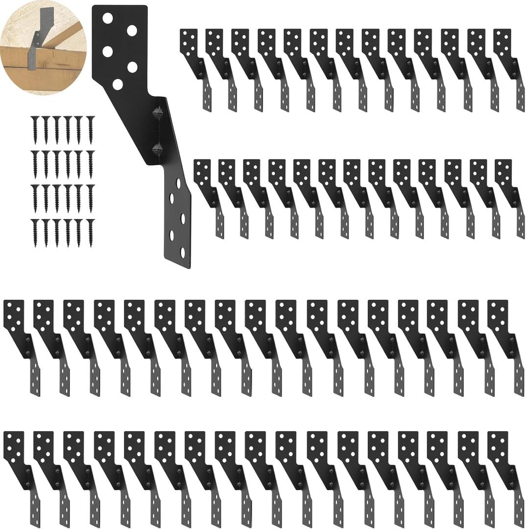 60 Pcs Hurricane Tie,Strong tie Brackets with Black Powder-Coated,Hurricane Straps Trusses/Rafters Ties