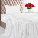 Utopia Bedding Twin Sheet Set, Soft Microfiber 3 Piece Hotel Luxury Bed Sheets for Women, Men, Kids & Teens with Side Storage Deep Pocket Fitted Sheet - Embroidered Pillow Cases - Flat Sheet (White)