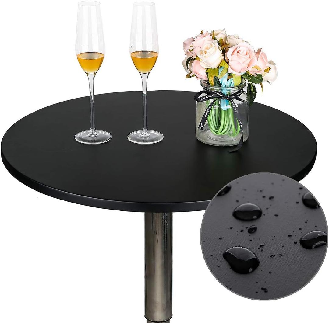 JISEN Cocktail Waterproof Round Table Topper Cap Polyester Fitted Stretchable Tablecloth Cover 28 Inch D-Black