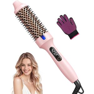 Thermal Brush for Blowout  1.5 Inch Heated Round Brush with Negative Ions, Dual Voltage, Dual PTC, 6 Heat Settings, Salon Smooth Hair, Less Frizz, Travel-Friendly, Pink