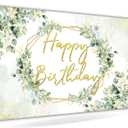 Avezano Sage Green Birthday Backdrop Greenery Eucalyptus Leaves Birthday Party Background Bday Party Decorations for Women Adults 6 x 3.6 ft