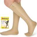 Ailaka Zipper Compression Socks Medical, 15-20 mmHg Knee High Compression Socks for Men Women, Close Toe Support Socks for Varicose Veins, Edema, Recovery, Pregnant, Nurse(Beige, Large)
