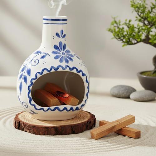 Ceramic Incense Holder–Handcrafted Palo Santo Holder with Chimney, Incense Burner with Ash Catcher for Sage, Cone Burning and Tealight, Perfect for Meditation, Yoga and Aromatherapy for Women