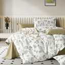 White Botanical Cotton Comforter Queen Size - 3PC Lightweight Bedding Sets with Ultra-Soft Alternative Fill, Luxurious Pale Mustard Reversible Design (1 Comforter, 2 Pillowshams) (Full/Queen (90"90"))