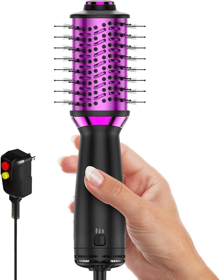 DORISILK Small Dual Voltage Blow Dryer Brush for Travel,4 in 1 Blow Dryer Brush for Drying Straightening Curling VolumizingTravel Hot Air Styler with European Plug2 Inch Oval Barrel (Black)