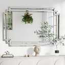 Rectangular Large Decorative Wall Mirror with Mirrored Frame, 28" X 40" Modern Large Bathroom Mirror with Glass Pieces and Beveled Edge, Hang Horizontally or Vertically