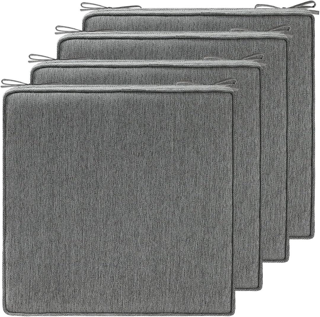 19 x 19 Inch Outdoor Chair Cushions with Tie Straps, Set of 4 Thick Water Repellent Square Patio Chair Pads for Garden Lawn Patio Furniture, Linenweave Gray
