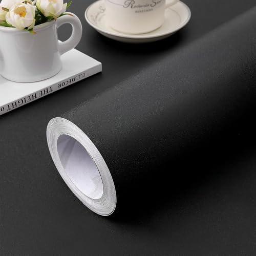 practicalWs 15.7" x393.7" Black Wallpaper Self Adhesive and Removable Peel and Stick Vinyl Film Stick Paper Easy to Apply Wall Coverings Shelf Home Decorative Liner Table and Door Reform