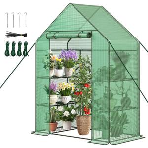Greenhouse, 56" x 28" x 76" Walk in Greenhouse, Portable Green House for Outdoors with Thicken PE Cover, 3 Tiers 8 Shelves for Plants, Flowers, Seedling