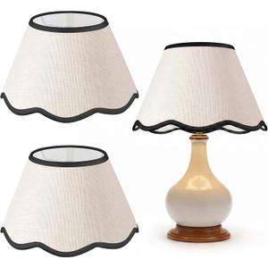 5.1'' Top x 9.4'' Bottom x 7'' High Lamp Shade with Petal Edge, Set of 2 Fabric Scalloped Lampshade, for Floor Wall Table Lamps Living Room Bedroom Easy Assembly(Black Edge)