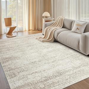Washable Rugs 8x10 Area Rugs for Living Room,Rugs for Bedroom,Large Carpets,Ultra Soft Faux Wool Retro Dining Room Rug,Non Slip&Non-Shedding Low Pile Vintage Print Rug for Home Office Decor (8' x 10' (Rectangular), Beige-ivory-cream-brown-camel)