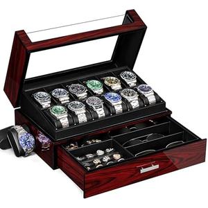ANWBROAD Watch Box for Men 12 Slots Watch Case with Glass Lid 2 Layers Paint Watch Holder Jewelry and Watch Storage Faux Leather Lining Luxurious Gifts or Men Women UJWB005Y