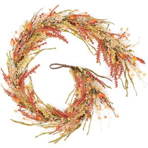 6.5 Ft Fall Straw Garlands for Mantle Thanksgiving Artificial Wreath Garland with Eucalyptus Floral Wreath Autumn Harvest Flower Garland Home Decor for Home Wedding Fireplace Autumn Indoor Decor