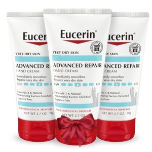Eucerin Advanced Repair Hand Cream, Immediately Soothes and Repairs Very Dry Skin, Fragrance Free, Non Greasy, Fast Absorbing, Travel Size Hand Lotion, 2.7 Oz Tube, Pack of 3