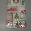 Newbridge Yuletide Christmas Tree Farm Red Barn Truck Vinyl Flannel Back Tablecloth, 70 Inch Round, Nostalgic Holiday Wipe Clean Easy Care Table Cover