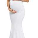 Glampunch Womens Off Shoulder Maternity Dress Ruffles Elegant Slim Gowns Fit Maxi Photography Dress (White, M)