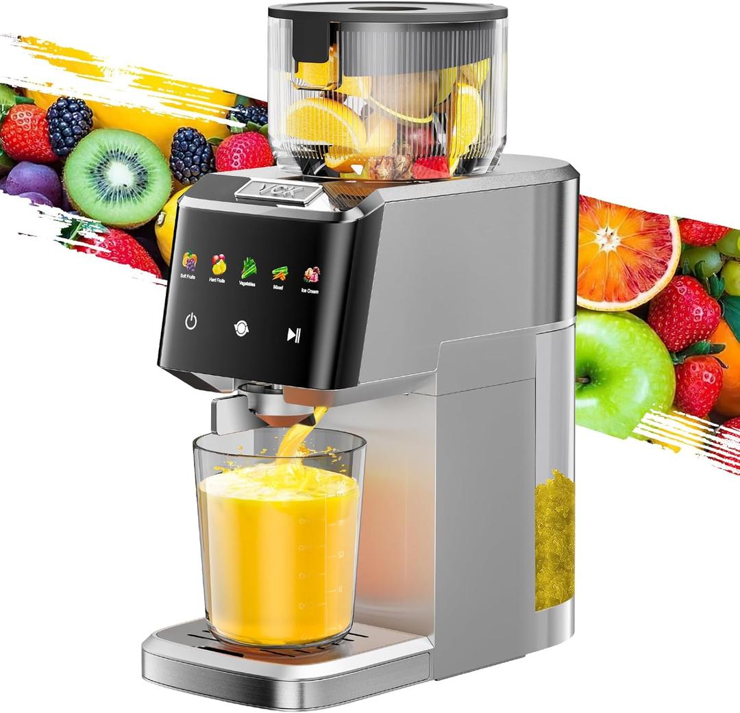 Cold Press Juicer - Large 5.12" Feed Chute,Easy to Clean,Slow Masticating Juicer for Nutrient Retention,Quiet 250W Motor,High Juice Yield,Leakproof - Fruits,Vegetables & Leafy Greens-Silver