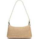 CROJUYI Straw Shoulder Bag for Women Soft Small Woven Shoulder Purse Handbag,Beach Tote Straw Bag for Summer