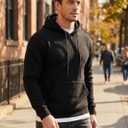 JMIERR Mens Casual Cotton Hooded Collar Drawstring Hoodies Pullover Sweatshirts Casual Long Sleeve Shirts (Black, XL)