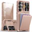 SSLOTSCASE for Samsung Galaxy S25 Ultra Case with 2X Screen Protector, [9H Hardness] Military Grade Shatterproof, Card Holder & Stand & Slide Lens Cover, Heavy Duty Phone Case for S25 Ultra, Rose Gold