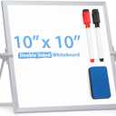 ARCOBIS Small WhiteBoard with Stand 10" X 10", Magnetic Double-Sided Dry Erase White Board Easel for Desk Students Home Office (Silver)