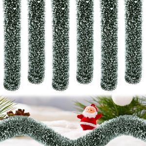 Watayo 6 Pcs Christmas Village Hedges, 14" Extra Length Flexible Sisal Hedge, Winter Micro Landscape Xmas Village Decor Accessories for DIY Snow Scenes, Craft Display, Table Decoration