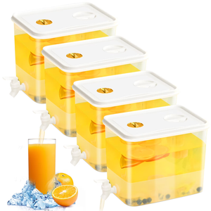 Drink Dispenser for Fridge, 1.5 Gallon 4 Pack Plastic Beverage Dispenser, Juice Containers for Party, Drink Pitcher with Spout, Leak Proof Iced Fruit Juice Container for Party Supplies