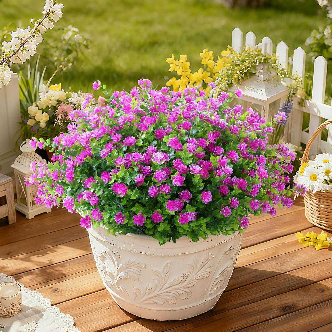 SITUMEIZI 8 Bundles Artificial Flowers Outdoor Fake Flower Plastic UV Resistant Shrubs Greenery Plants Hanging Decorations Garden Porch Window Box Farmhouse Outside Summer Indoor Decor(Fuchsia)