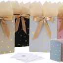 4-Pack 10.6 Medium Gift Bag Set with Handles, Greeting Card, Tissue Papers and Stickers for for Women Girls Men Boys Kids Teens for Birthday Party, Shopping, Wedding, Mothers Day, Gold Foil Dots design, 4 Pcs