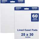 Comix Lined Sticky Easel Pad, 25 x 30 Inches Flip Chart Paper for Teachers, Large Self Stick Easel Paper, 30 Sheets/Pad, 2 Pads/Pack