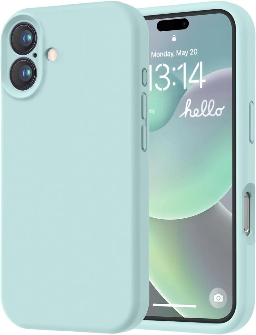 LOVE 3000 Designed for iPhone 16 Case, Premium Silicone with [Soft Anti-Scratch Microfiber Lining] Shockproof Protective Phone Case for Men Women Girls 6.1", Mint