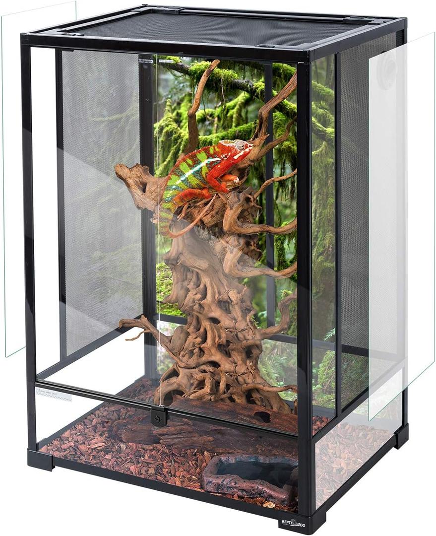 REPTI ZOO 24" x 18" x 36" Reptile Tall Glass Terrarium Rainforest Habitat Double Hinge Door with Screen Ventilation 67 Gallon Reptile Terrarium Easy Assembly