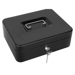 Cash Box with Lock and Money Tray Metal Money Box Large Cash Lock Box for Money 9.84" x 7.87" x 3.54" Black