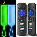 (2+2 Packs) Replacement Remote Control for Roku TV with Silicone Cover, Universal Remote for TCL/Hisense/Onn/Westinghouse/Philips Roku Smart TVs (Not for Roku Stick/Box) (2Remote+Glow Blue Cover+Glow Green Cover)