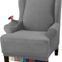 Granbest Premium Thick 1 Piece Wingback Chair Covers for Living Room High Stretch Furniture Slipcovers for Wingback Chairs Stylish Wing Chair Covers Jacquard Fabric (Wing Chair Cover, Light Gray)