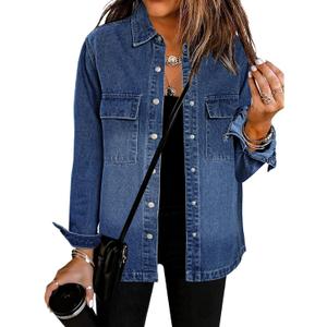 luvamia Jean Jackets for Women 2026 Fall Fashion Oversized Button Down Denim Jacket Western Shacket Jacket with Pockets, Large