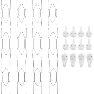 Bilillo 12 Pieces Plate Wall Hangers for Display - 4/6/8 Inch Invisible Plates Hanger, Stainless Steel Plate Holders with 12 Pieces Wall Hooks for 4 to 10.5 Inch Decorative Plates and Arts (Silver)
